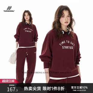 宽松加绒加厚套头卫衣冬季 TurnSignal潮牌圆领卫衣女秋冬2024新款