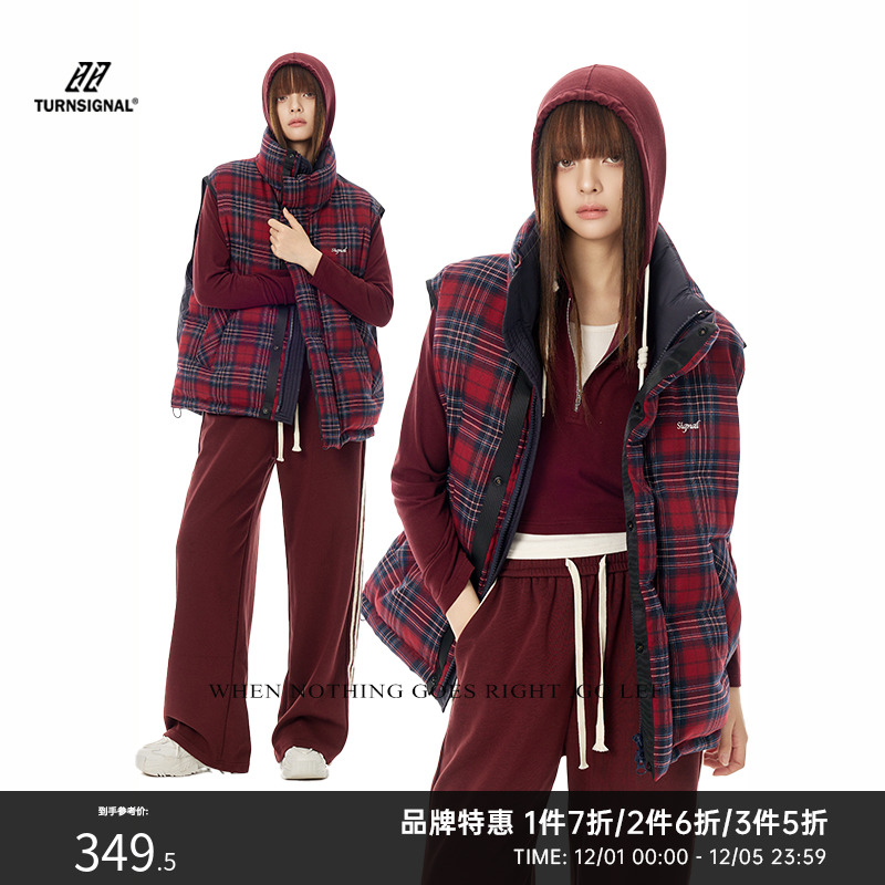 TurnSignal复古格纹羽绒马甲