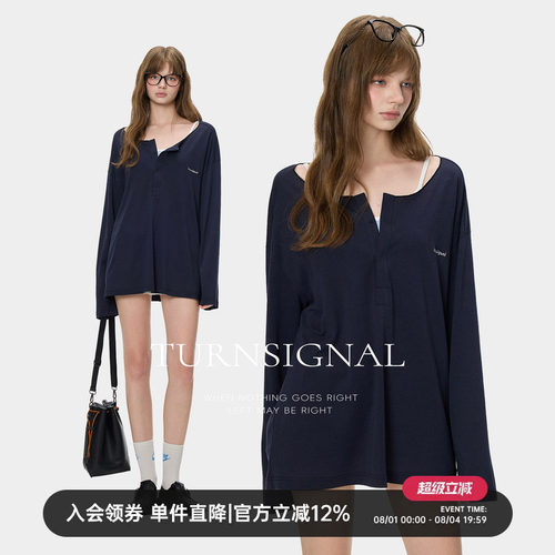 TurnSignal韩系落肩长袖T恤女