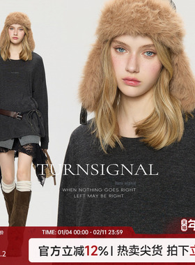 Turn Signal潮牌长袖T恤女秋2025新款中长款休闲宽松显瘦打底上衣