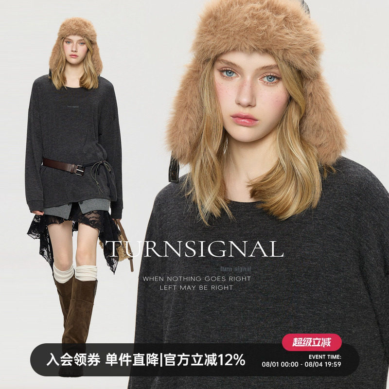 Turn Signal潮牌长袖T恤女春2026新款中长款休闲宽松显瘦打底上衣 - 实物图