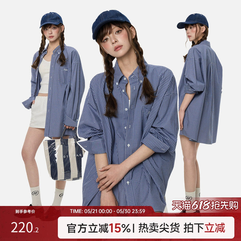Turn Signal格子长袖衬衫女中长款2026新款休闲宽松外搭衬衣外套