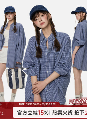 Turn Signal格子长袖衬衫女中长款2026新款休闲宽松外搭衬衣外套