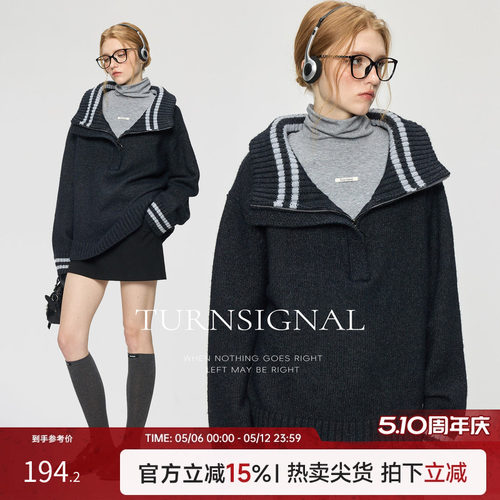 TurnSignal时尚大翻领毛衣女