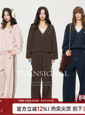 TurnSignal 时尚V领卫衣长裤套装女秋2025新款宽松休闲运动两件套