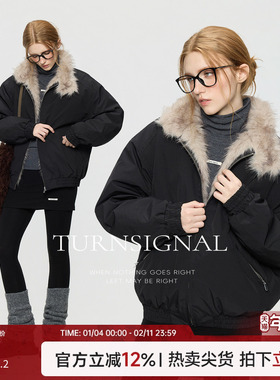 TurnSignal毛绒领棉服女冬季2025新款复古休闲宽松保暖棉衣外套