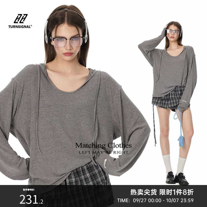 TurnSignal潮牌连帽长袖T恤女