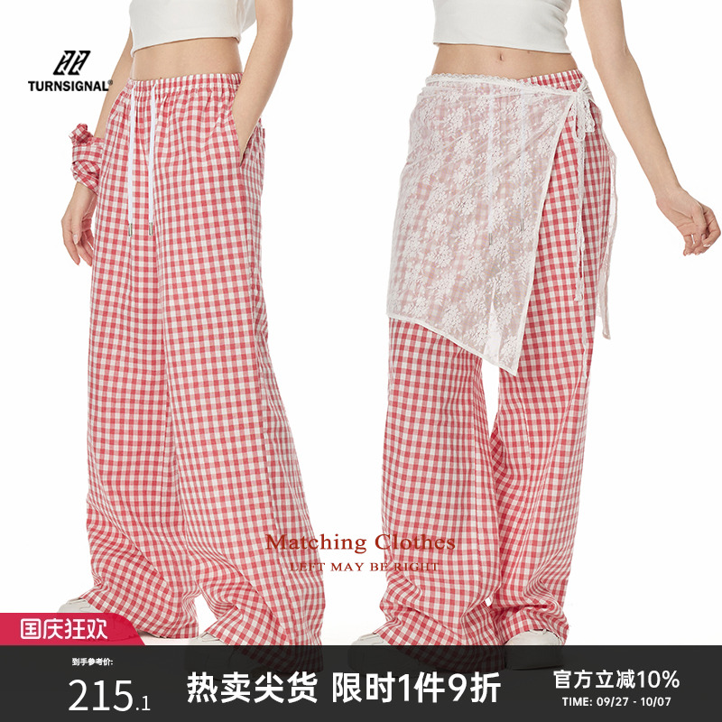 TurnSignal潮牌格子休闲阔腿裤女