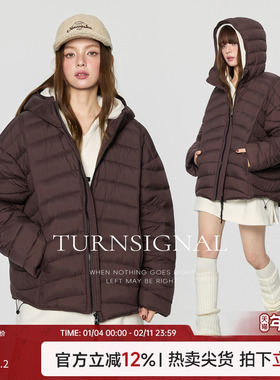 TurnSignal时尚短款连帽羽绒服女冬季2025新款休闲保暖羽绒外套