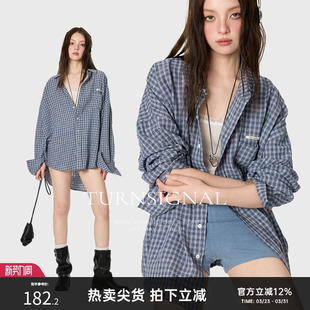 TurnSignal潮牌条纹格子衬衫 休闲宽松衬衣上衣 女春秋防晒2026新款