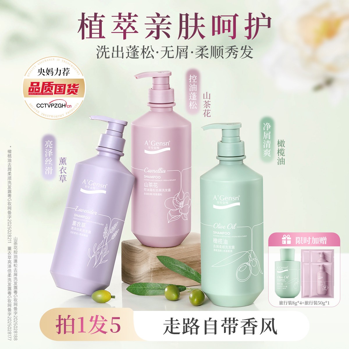 安安金纯橄榄油洗发水控油蓬松去屑山茶花洗发露官方正品洗头膏