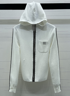 2025秋冬新款连帽撞色拉链口袋刺绣舒适柔软百搭针织开衫