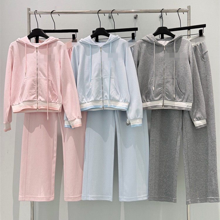 2026早春新款连帽拉链卫衣外套+松紧腰休闲裤时髦显瘦套装