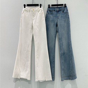 2026早春新款高腰不规则开叉微喇叭修身显瘦百搭牛仔裤