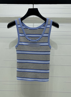 2026夏季新款圆领撞色条纹刺绣舒适柔软百搭针织背心