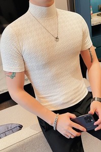 T2402-特P40 半高领短袖T恤男士夏季新款 薄款修身打底衫图片