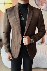 X2010-P188 格子西装男士秋冬新款韩版修身两粒单排扣西服图片