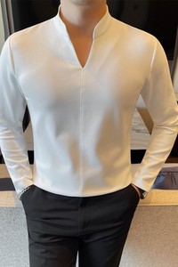 7915-P58 V领长袖T恤男士秋冬新款立领纯色打底衫 体恤图片