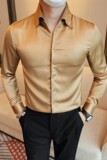 9115-P78男装高级感亮面暗扣花衬衫男士长袖小众设计商务休闲，男装衬衫，电商B333