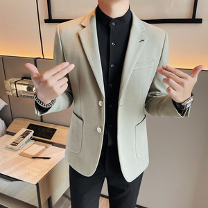XF1039-P165 厚呢子西装外套男士冬季新款修身单排扣西服后中开叉图片