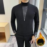 7932-P68加绒长袖T恤男士冬季新款拉链装饰纯色打底衫，男装T恤，电商B333