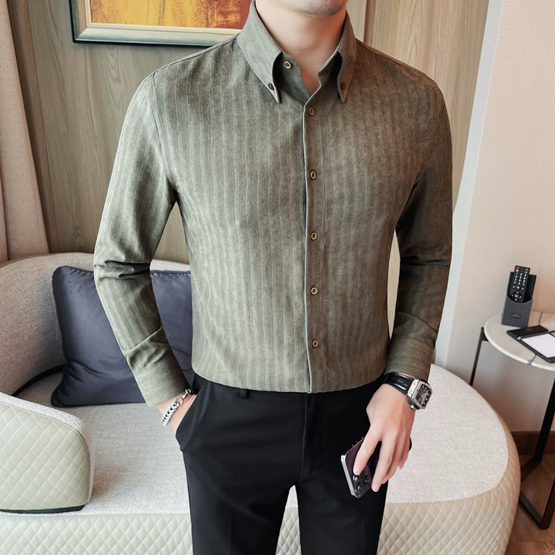 7177-P58条纹衬衫男士秋冬长袖翻领商务休闲百搭衬衣,男装衬衫,电商B333