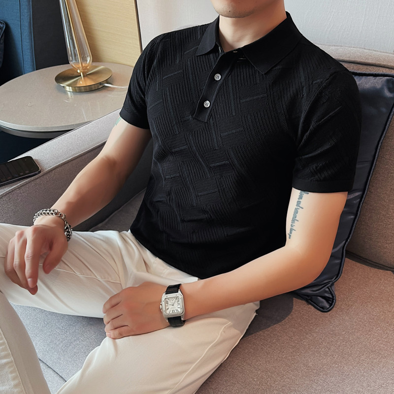 1215-P58polo衫男士夏季针织短袖t恤镂空修身半袖翻领体恤,男装T恤,电商B333