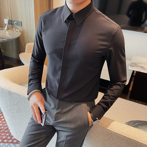 6888-P58 暗扣衬衫男士长袖商务休闲百搭衬衣  白衬衣男图片