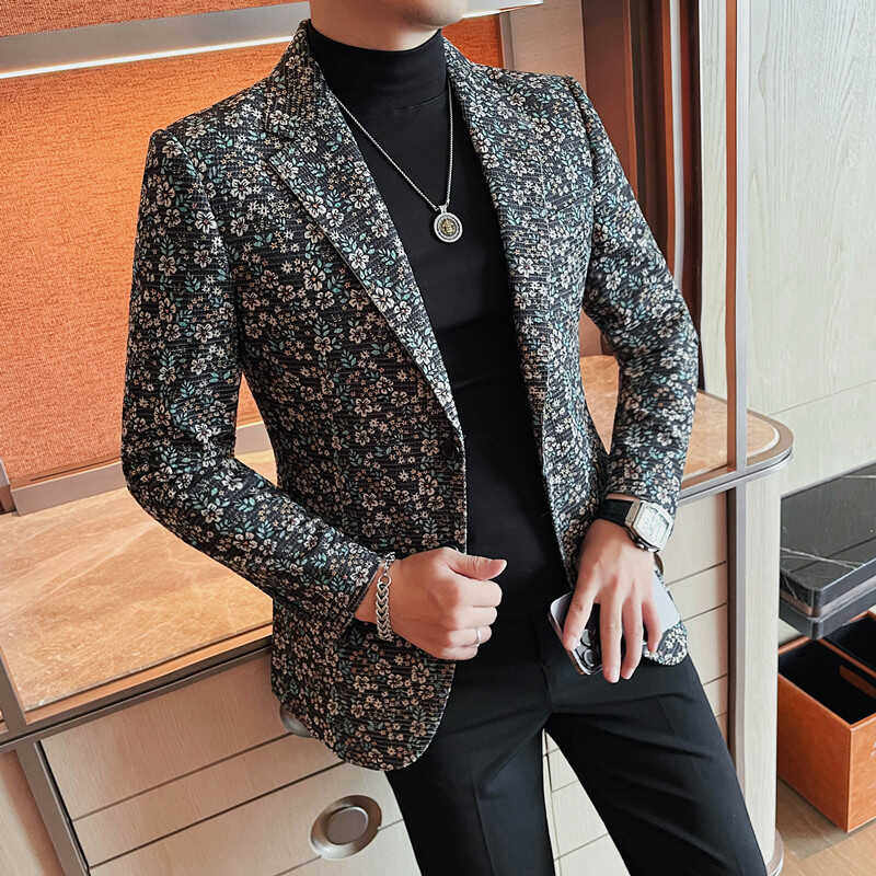 X1062-P148男士时尚百搭微弹舒适印花青年秋冬装休闲上衣西服，男装西服，电商B333