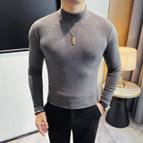 7596-P48摇粒绒厚体恤男士修身弹力保暖打底衫秋冬季加厚半高领，男装T恤，电商B333