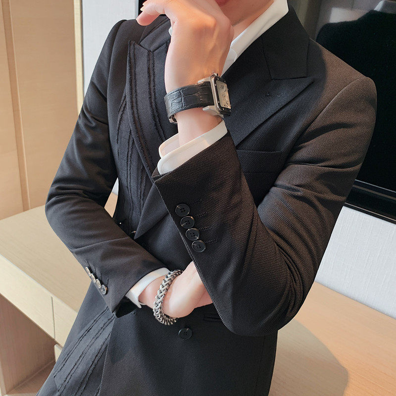 6083-P238轻奢双排扣西装外套男士修身休闲西服双开叉,男装西服套装,电商B333