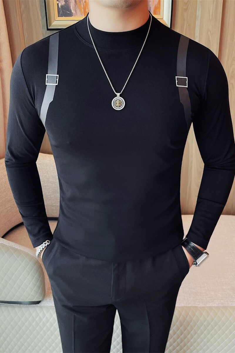 3406-P48半高领长袖t恤男秋冬季内搭打底衫男士修身纯色中领上衣,男装T恤,电商B333