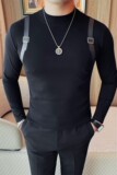 3406-P48半高领长袖t恤男秋冬季内搭打底衫男士修身纯色中领上衣，男装T恤，电商B333