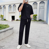 TZ001-P105轻薄冰丝短袖T恤宽松版型运动套装长裤薄款黑色白色，男装T恤，电商B333