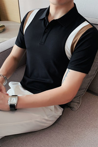短袖polo衫男士夏季新款修身翻领针织冰丝潮流休闲半袖t恤图片