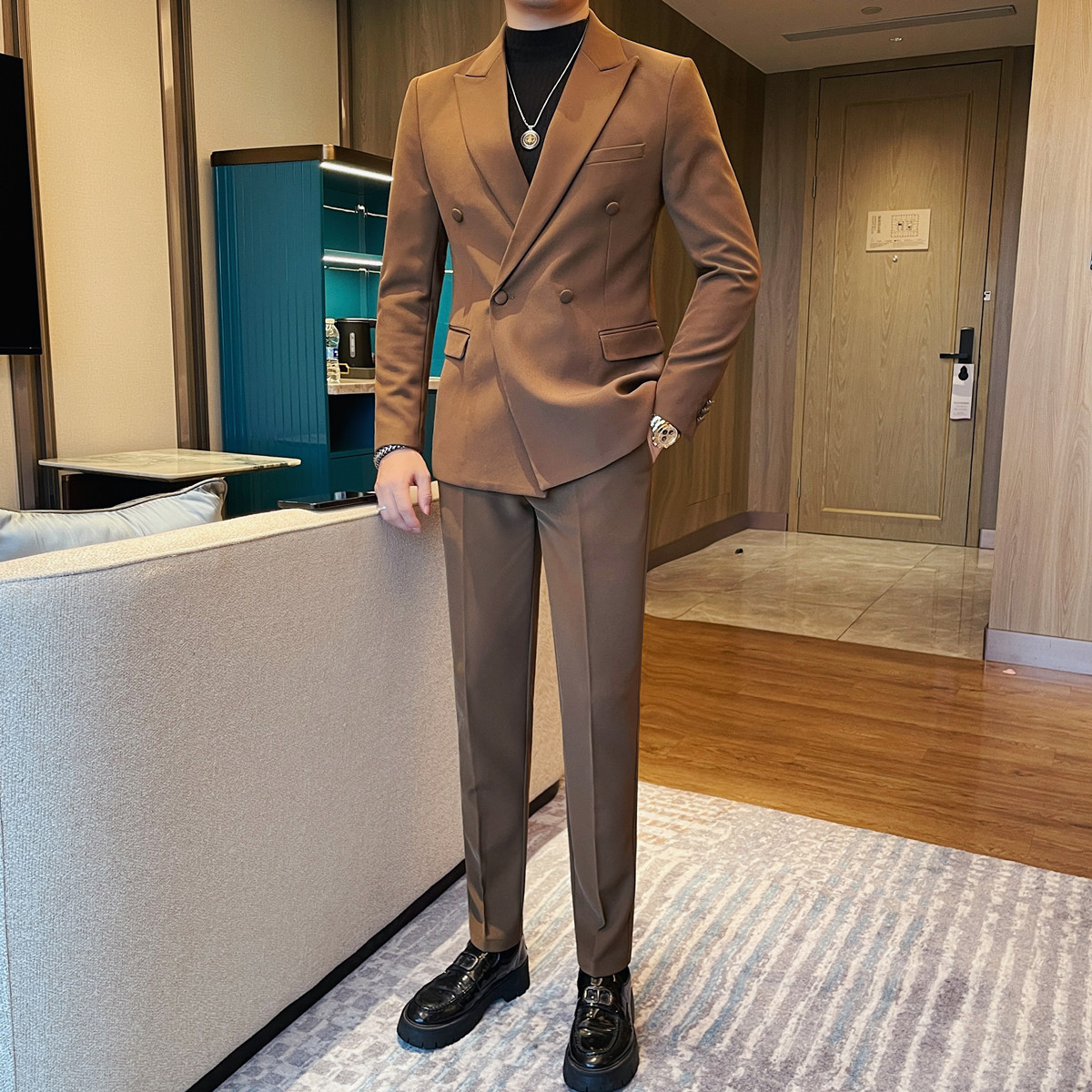 TZ23663-P250男士西服套装新款双排扣修身商务休闲西装外套，男装西服套装，电商B333