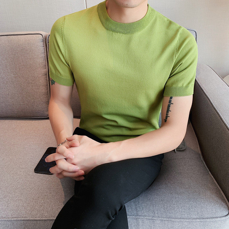 058-特P482022圆领短袖T恤男士夏季针织冰丝套头半袖体恤，男装T恤，电商B333