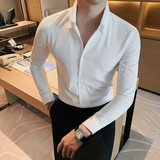 7667-P60新增两色V领衬衫男士秋冬新款纯色百搭衬衣商务正装，男装衬衫，电商B333