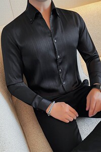 7170-P65 长袖衬衫男士秋冬新款纯色商务休闲条纹衬衣男图片