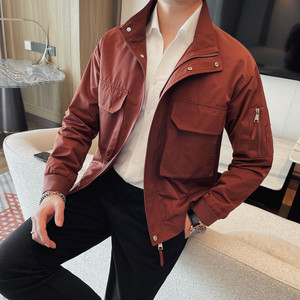 JK1116-P125 夹克外套男士拉链款 立领大口袋上衣纯色外套图片
