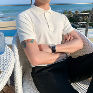 020-特P45夏季型男冰丝短袖纯色T恤英伦修身翻领针织休闲POLO衫k图片