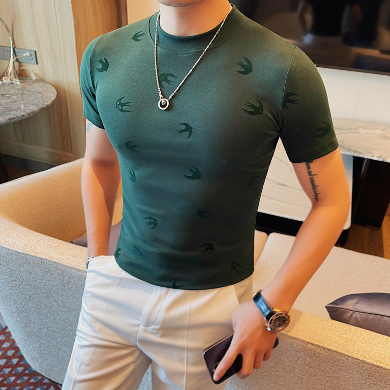 T2416-特P40植绒短袖体恤男士夏季修身圆领半袖纯色百搭T恤,男装T恤,电商B333