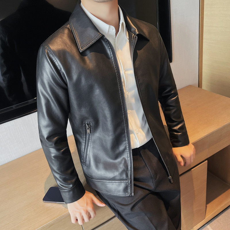 PY6806-P98秋冬男士皮衣外套翻领修身皮夹克外套潮流帅气，男装皮衣，电商B333