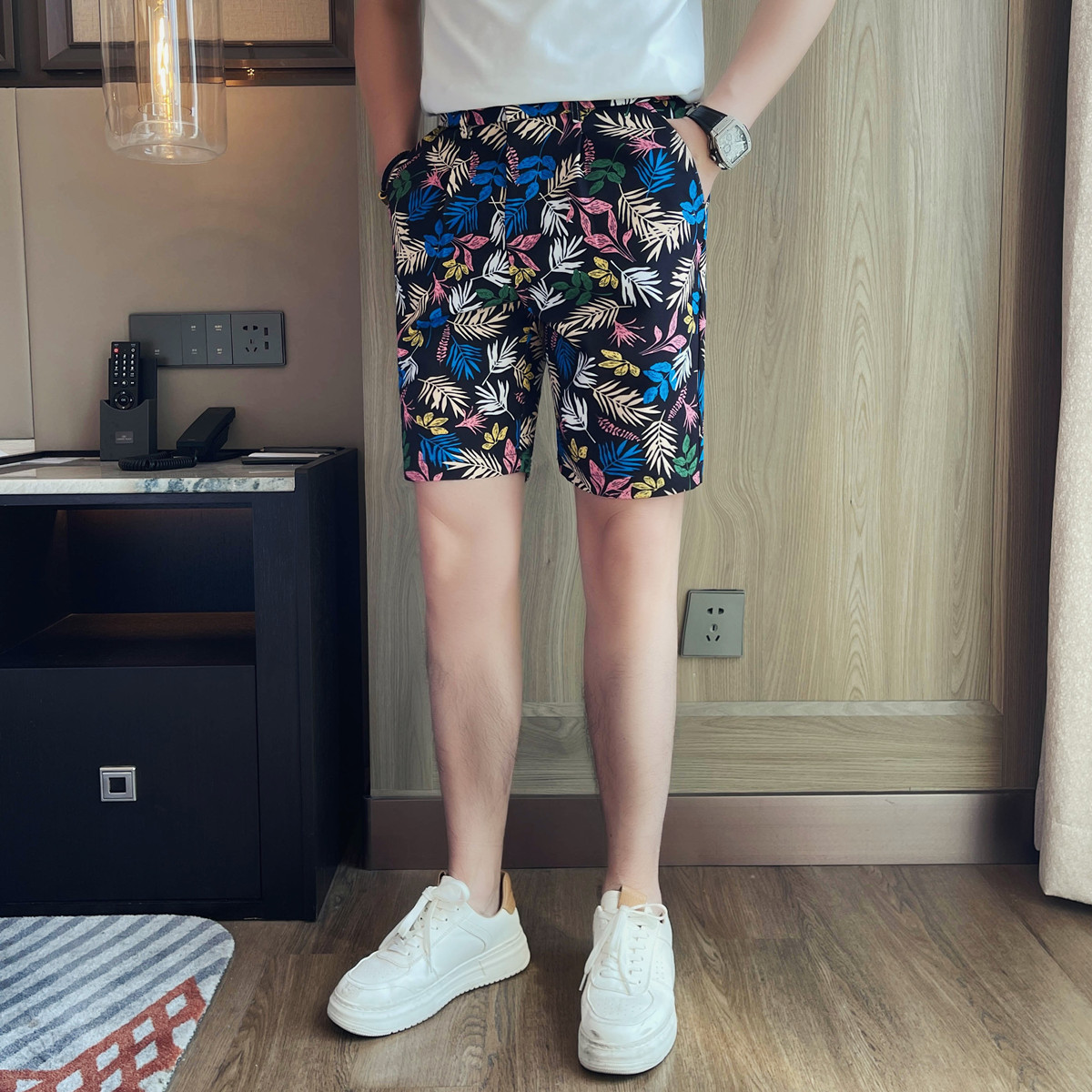 XK049-P48男士夏季新款休闲花短裤时尚百搭修身西裤五分裤，男装西裤，电商B333