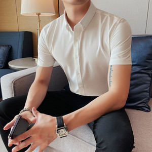 DC8668-1-P58 短袖衬衫男士夏季纯色百搭商务休闲潮流帅气短袖衬图片