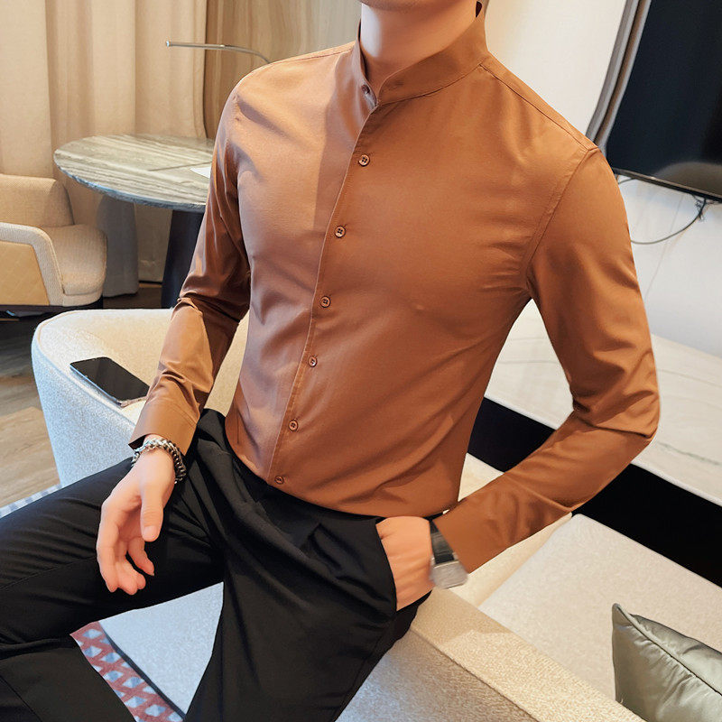 7882-P58 新增两色 男士长袖衬衫潮流休闲修身立领商务时尚衬衣图片