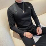 7923-P58背带款长袖T恤男士秋冬新款修身半高领打底衫，男装T恤，电商B333