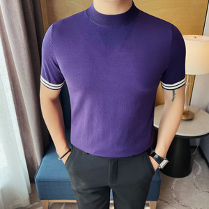 3765-P58针织冰丝短袖体恤男士夏季新款圆领修身时尚休闲T恤
