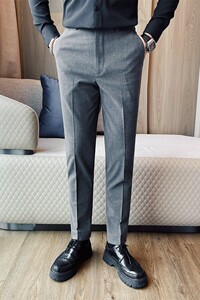 XK058-P85 男士正装小脚西裤秋冬新款免烫高级感条纹长裤休闲裤图片