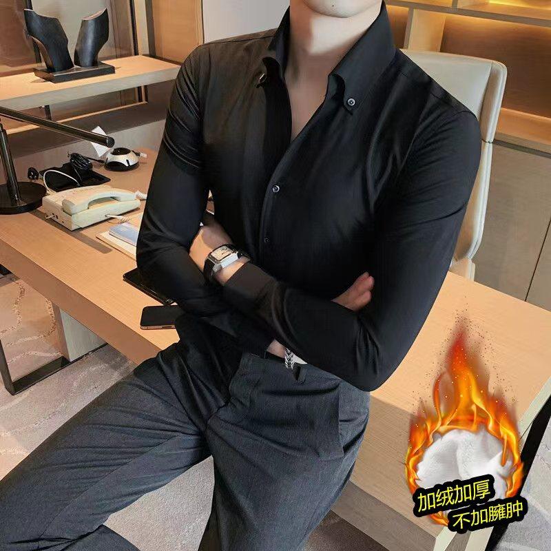 JR7667-P70V领衬衫男士秋冬加绒纯色百搭衬衣商务正装工作服，男装衬衫，电商B333